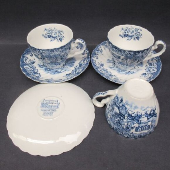 3 - Johnson Brothers England COACHING SCENES Blue Tea n Coffee Cups and Saucers - Picture 4 of 4